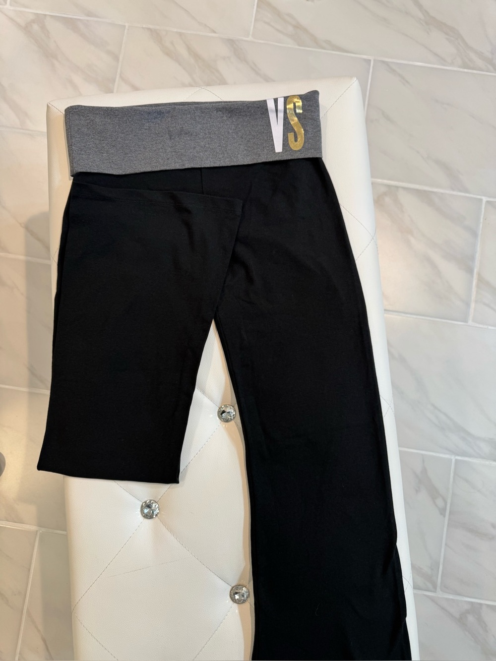 NWOT Victoria’s Secret Yoga Pants (bootcut/flair) Black/Gray/Gold Foil - Small